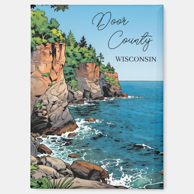Door County, Wisconsin Illustration Lake Michigan Magnet (Front)