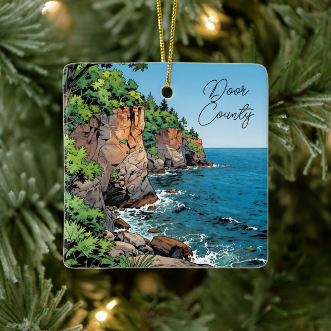 Door County, Wisconsin Travel Souvenir Keepsake   Ceramic Ornament (Tree)