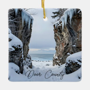 Door County, Wisconsin Winter Poem Ceramic Ornament