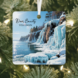 Door County  Wisconsin Winter Poem Christmas Metal Tree Decoration