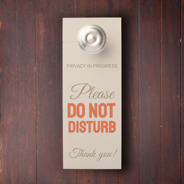 Door Hanger Modern Privacy In Progress Custom Text (Modern custom text privacy in progress golden orange text door hanger)
