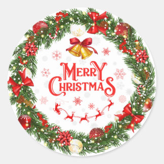 Door-Hanging Christmas Wreath Classic Round Sticker