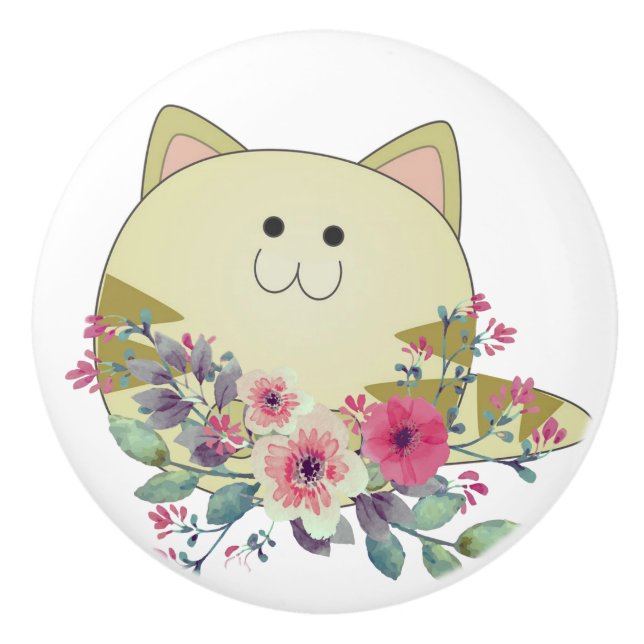 Door Knob Floral Cat Kitten (Front)