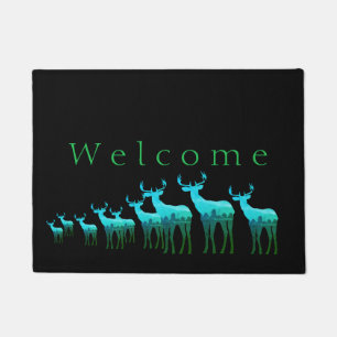 Door Mat-Blue-Green Deer/Elk Welcome Doormat