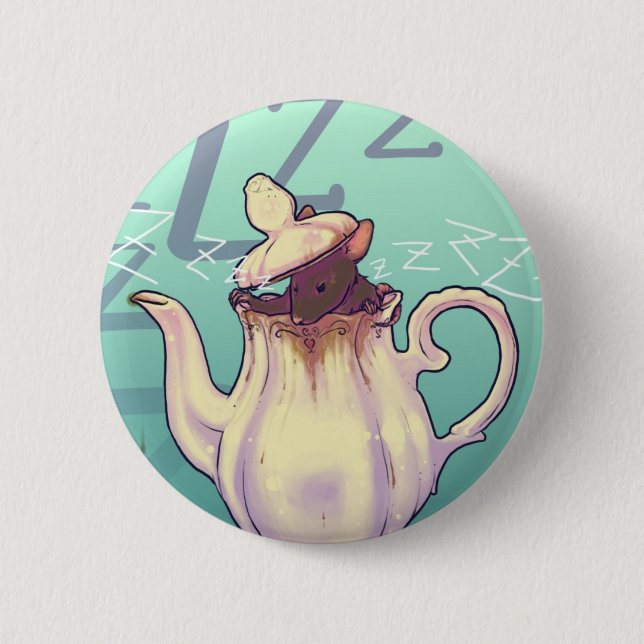 Door Mouse with teapot 6 Cm Round Badge (Front)