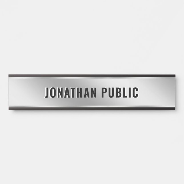 Door Sign Custom Text Elegant Modern Silver Home (Front)