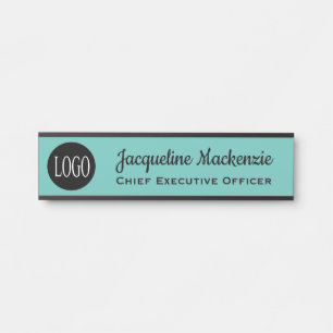 Door Sign for Office w/ Logo Name Plate Teal
