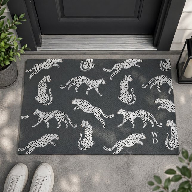 Doormat | Cheetah Pattern Welcome Mat (A stylish cheetah pattern doormat with fashion led appeal and monogram initials.)