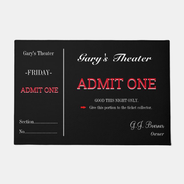 Doormat Home Movie Theatre TV Room Ticket Rug (Front)