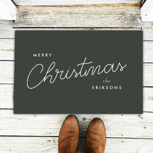 Doormat   Modern Trendy Forest Green Merry Christm