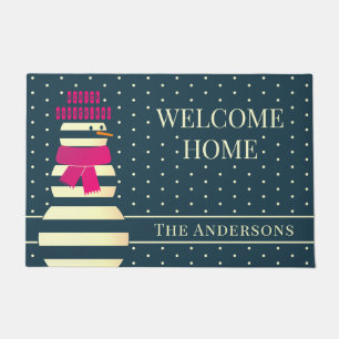 Doormat modern winter wonderland snowman 