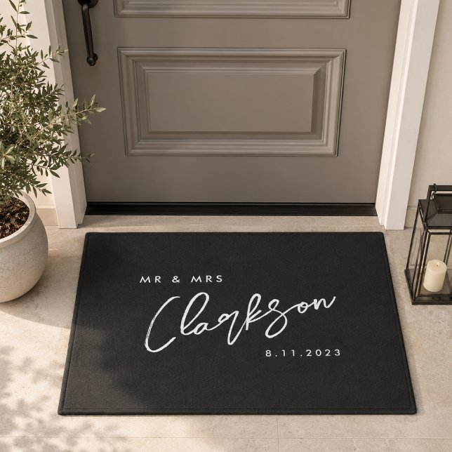 Doormat | Personalised Newlywed Last Name Door Mat (Mr & Mrs personalized black doormat for couples & newlyweds)