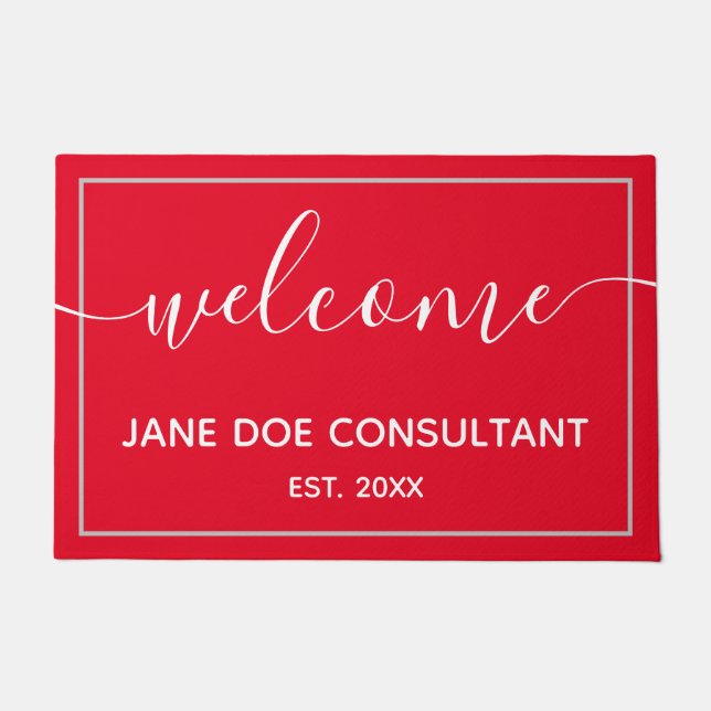 Doormat -Personalized Welcome Red and White (Front)