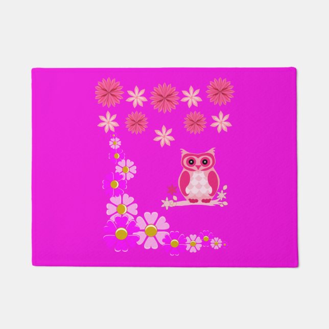 Doormat pink owl teenager's bedroom (Front)