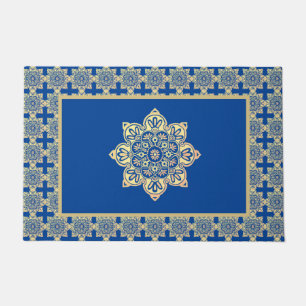 Doormat with blue and gold medallion