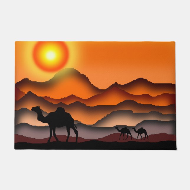 Doormat with Camels at Sunset Desert (Front)