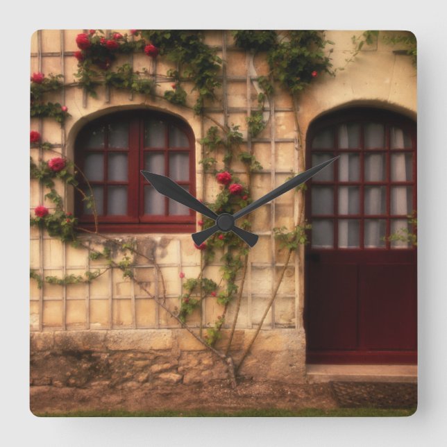 Doorway of rose cottage square wall clock (Front)