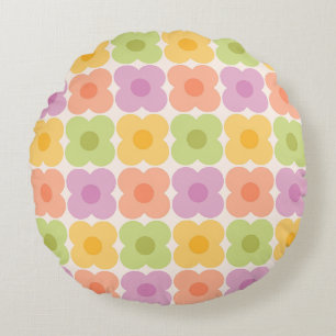 Dopamine Decor Retro Floral 70s Pastel Geometric Round Cushion