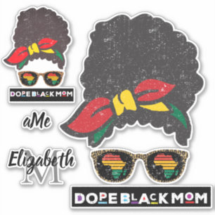 Dope Black Mum, Black Afro Messy Bun Kente Colours