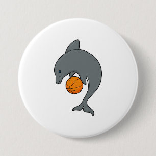 Dophin as Basketball player with Basketball 7.5 Cm Round Badge