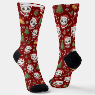 dorable Kitten And Christmas Icons Pattern Holiday Socks
