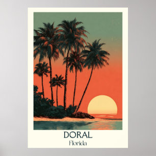 Doral Florida Vintage Palm Sunset Travel Art Poster