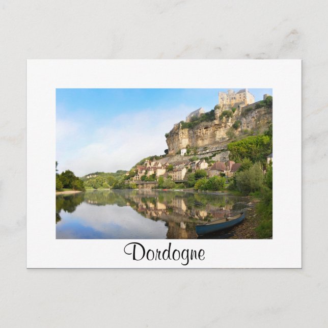 Dordogne and Beynac-et-Cazenac white text postcard (Front)