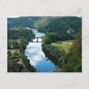 Dordogne Chateau Castle River Boat Bridge Water Postcard