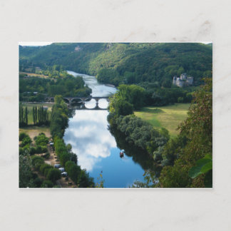 Dordogne Chateau Castle River Boat Bridge Water Postcard