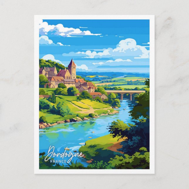 Dordogne France Travel Vintage Illustration Postcard (Front)