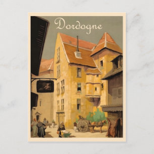 Dordogne tour, city, houses,France, vintage travel Postcard