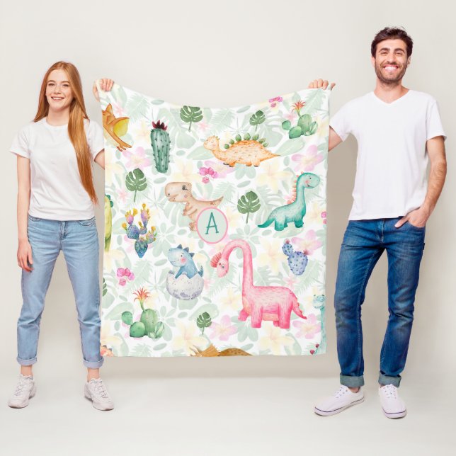 DORKY DINOSAURS Monogram Kids Gfit Boys Girls Fleece Blanket (In Situ)
