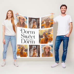Dorm Sweet Dorm Photo Collage with Room Number Fleece Blanket