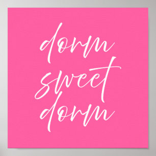 Dorm Sweet Dorm Pink Poster   Preppy Dorm Wall Art