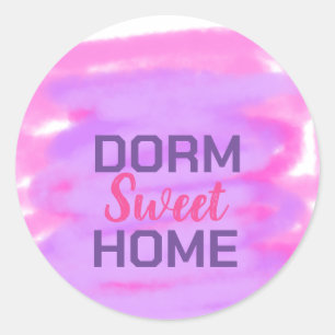 Dorm sweet dorm pink purple watercolor text classic round sticker