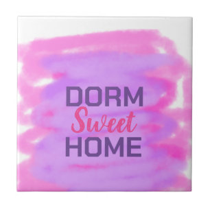 Dorm sweet dorm pink purple watercolor text tile