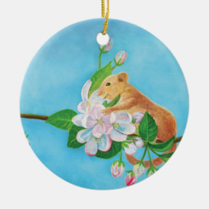 Dormouse and apple blossoms illustration ceramic tree decoration
