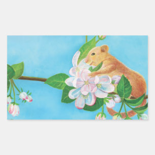 Dormouse and apple blossoms illustration  rectangular sticker