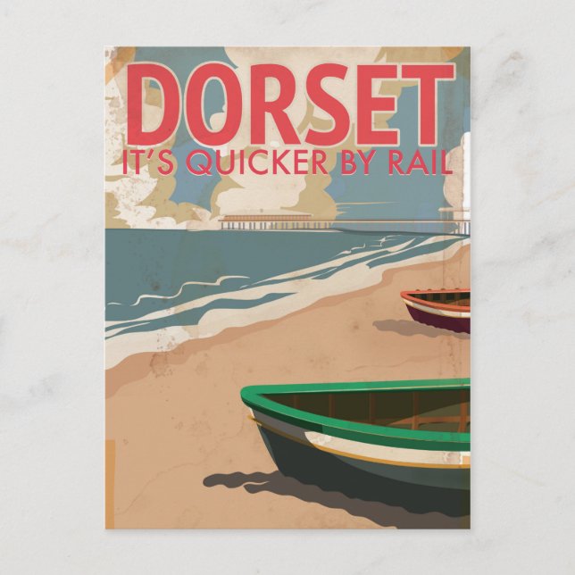 Dorset, England Vintage locomotive Travel Poster Postcard (Front)