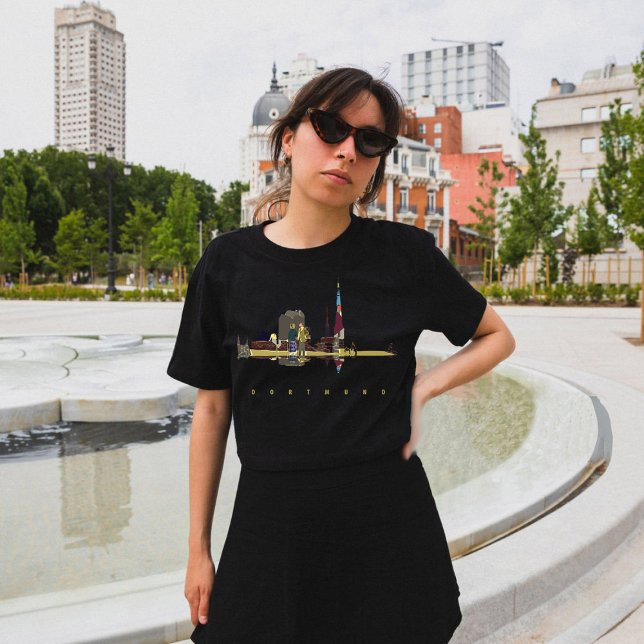 Dortmund Colourful Silhouette T-Shirt (Dortmund, Germany, black t-shirt for women)