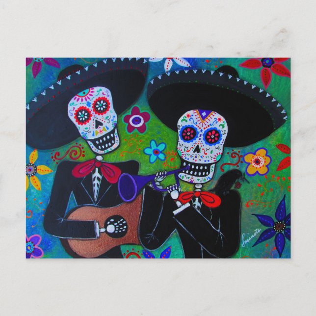 Dos Amigos Dia de los Muertos Mariachi Postcard (Front)