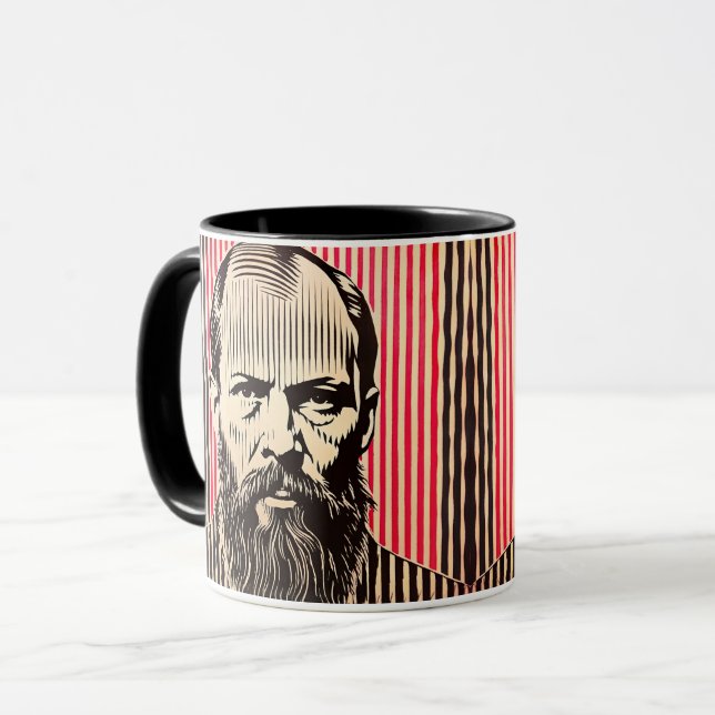 Dostoevsky in BAUHAUS optical illusion style Mug (Front Left)