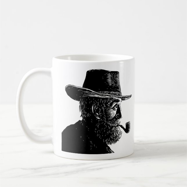 Dot and Line Portrait: Wise Old Man Smoking a Pipe Coffee Mug (Left)