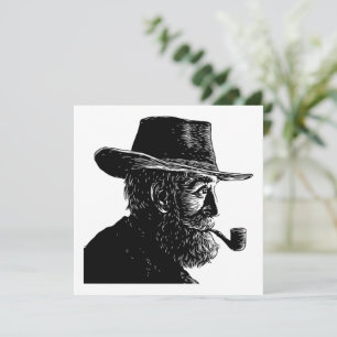 Dot and Line Portrait: Wise Old Man Smoking a Pipe Holiday Card