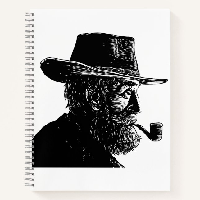 Dot and Line Portrait: Wise Old Man Smoking a Pipe Notebook (Front)