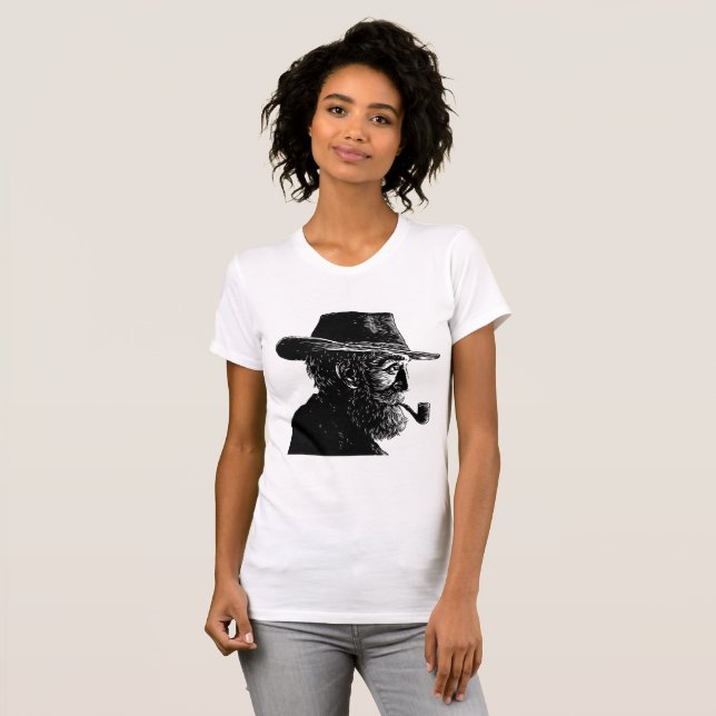 Dot and Line Portrait: Wise Old Man Smoking a Pipe T-Shirt (Front Full)