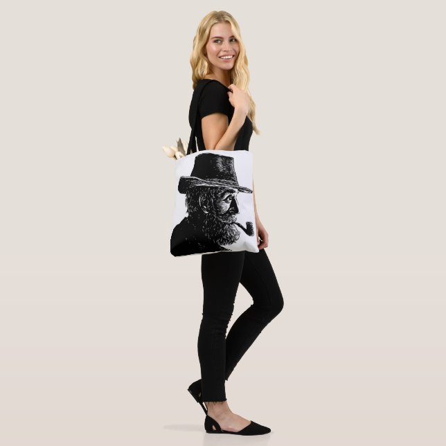 Dot and Line Portrait: Wise Old Man Smoking a Pipe Tote Bag (On Model)