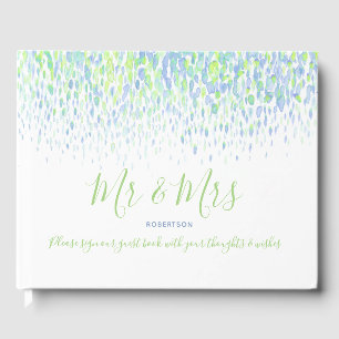 Dot art cascade custom green blue wedding guest book