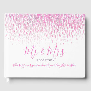 Dot art cascade custom pink purple grey wedding guest book