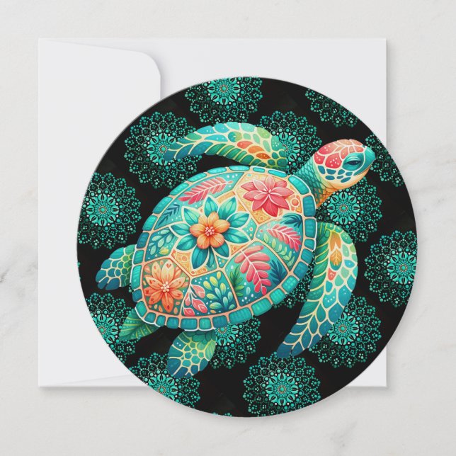 Dot Art Centre Insert Floral Sea Turtle Note Card (Front)